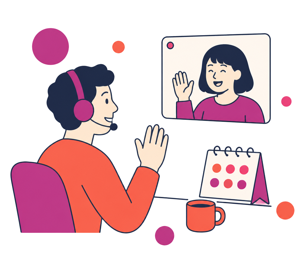 Illustration : un consultant en visioconférence présentant un diagnostic publicitaire
